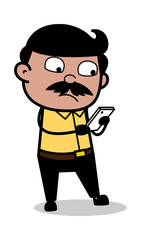 Reading Messages - Indian Cartoon Man Father Vector Illustration