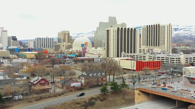Aerial reveal casinos in Reno NV