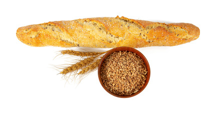 baguette with different seeds and grains isolated on white