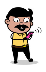 Chatting on Phone - Indian Cartoon Man Father Vector Illustration