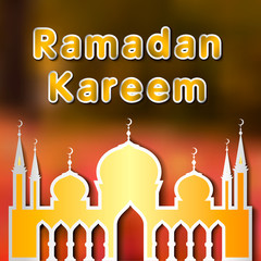Ramadan Kareem with blurred background and mosque. Vector Illustration