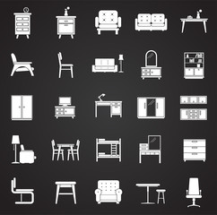 Furniture icons set on black background for graphic and web design. Simple vector sign. Internet concept symbol for website button or mobile app.
