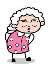 Pain in Back - Old Cartoon Granny Vector Illustration