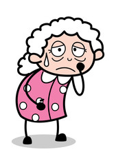 Unhappy - Old Cartoon Granny Vector Illustration