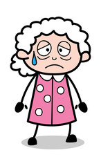 Unwell - Old Cartoon Granny Vector Illustration
