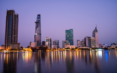 Plakat Skyline of the city of Saigon, Vietnam at twilight. 