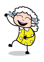 Tears of Joy - Old Cartoon Granny Vector Illustration