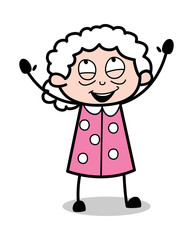 Happiness - Old Cartoon Granny Vector Illustration