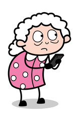 Using Smartphone - Old Cartoon Granny Vector Illustration