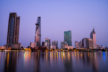 Fototapeta na wymiar Skyline of the city of Saigon, Vietnam at twilight. 