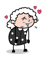 Old Age Love - Old Cartoon Granny Vector Illustration