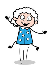 Jumping - Old Cartoon Granny Vector Illustration