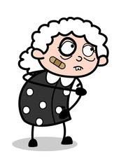 Injured Face with Bandage - Old Cartoon Granny Vector Illustration