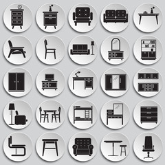 Furniture icons set on plates background for graphic and web design. Simple vector sign. Internet concept symbol for website button or mobile app.