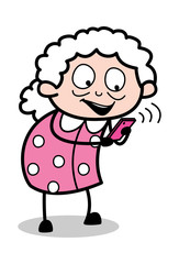 Chatting on Phone - Old Cartoon Granny Vector Illustration