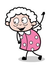 Goodbye Gesture - Old Cartoon Granny Vector Illustration