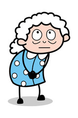 Thoughtful - Old Cartoon Granny Vector Illustration