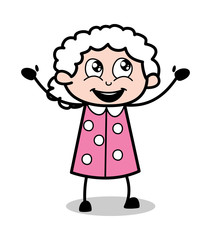 Raising Hands with Happiness - Old Cartoon Granny Vector Illustration