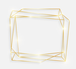 Gold shiny glowing vintage frame with shadows isolated on white background. Decorative golden luxury line border for invitation, card, sale, photo etc. Vector illustration