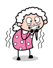 Trembling - Old Cartoon Granny Vector Illustration