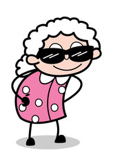 Wearing Trendy Sunglasses - Old Cartoon Granny Vector Illustration