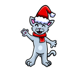 Happy Waving Christmas Cat