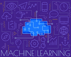 Machine learning concept. Trendy linear vector illustration