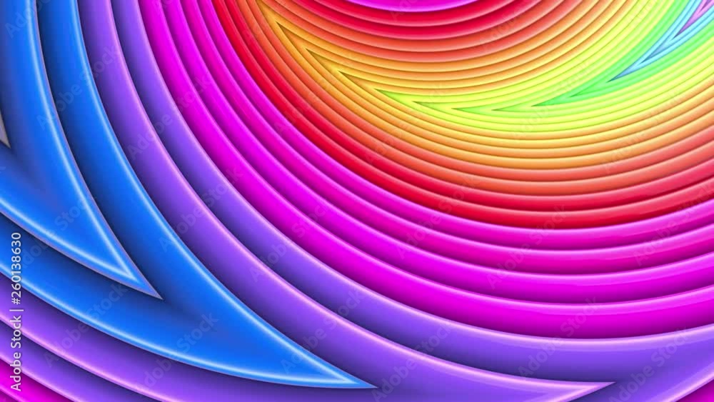 Poster abstract 3d seamless bright background in 4k with rainbow tapes. rainbow multicolored stripes move c