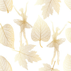 Seamless pattern with leaf in the form of a ballerina. Beautiful dance. Vector illustration.