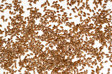 Flax seeds isolated on white background. flaxseed or linseed. Cereals. Healthy food. top view