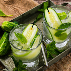 Refreshing Cucumber Gin Cocktail. Selective focus.