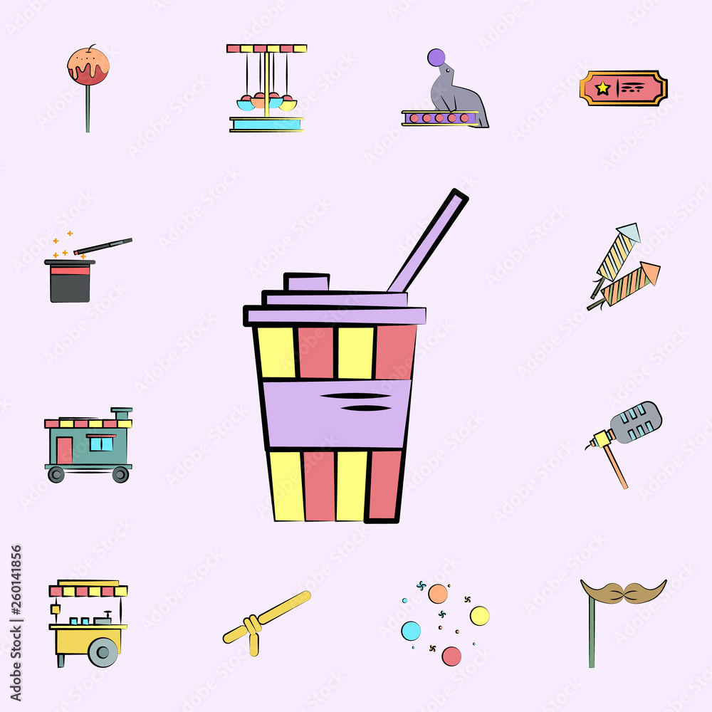Poster drink with straw colored icon. circus icons universal set for web and mobile