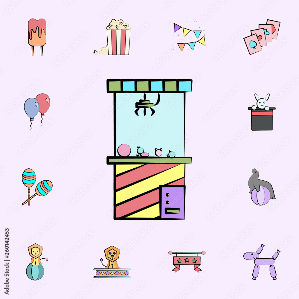 Aufkleber machine with toys colored icon. circus icons universal set for web and mobile
