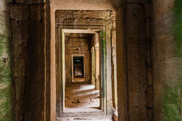 A corridor in the Bayon Temple, Angkor Thom, Siem Reap, Cambodia