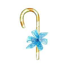 Sweets elements made of yellow swirl lollipop sucker stick with a bow