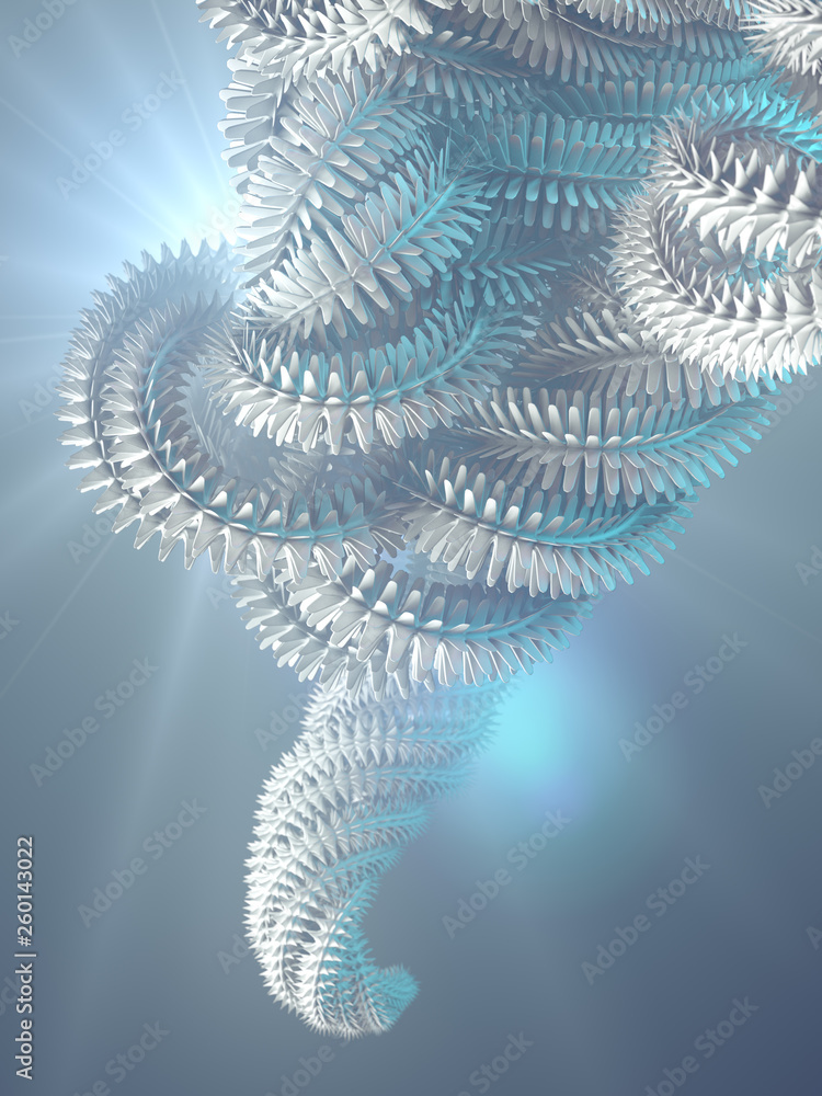 Aufkleber Abstract futuristic curled shape surrounded by colored mist. Computer generated geometric illustration. 3d rendering