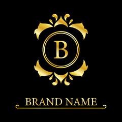 Gold Elegant letter B. Graceful style. Calligraphic beautiful logo. Vintage drawn emblem for book design, brand name, business card, Restaurant, Boutique, Hotel. Vector illustration