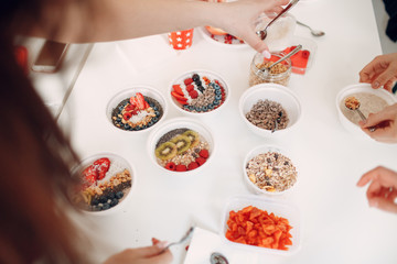 Healthy Food Master Class. Cooking Course. Nutritionist and students.