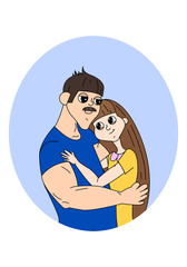 Beautiful couple in love in the arms vector illustration.