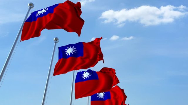 Many waving flags of Taiwan. Loopable 3D animation