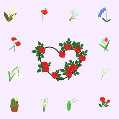 Rose flowers heart symbol color icon. flowers icons universal set for web and mobile