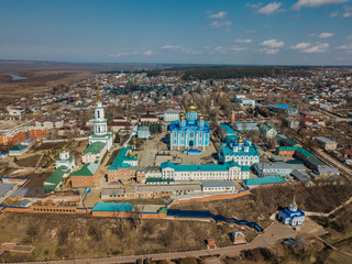 Aerial view of city of Zadonsk and Nativity of Our Lady Monastery 