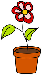 Blooming flower in pot. Cartoon vector illustration.