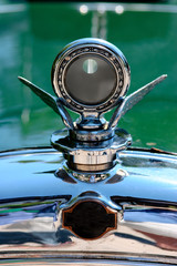 Close-up of vintage car. Exhibition outdoor