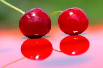 Close up of fresh cherry berries photographed in daylight conditions