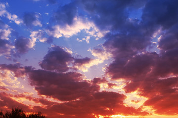 Naklejka na ściany i meble Colorful sunset sky in bright processing, background