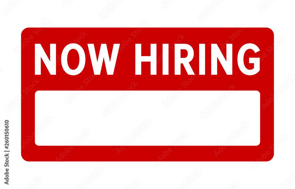 Poster red new hiring sign with fill in blank flat vector display