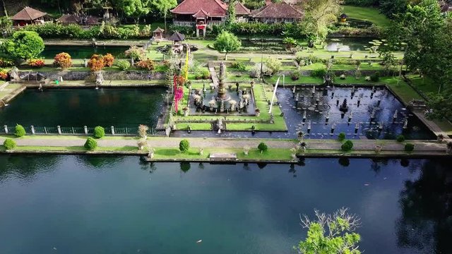 Aerial view of Tirta Gangga water palace in the early morning.