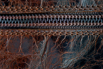leather with zipper brown with creases vintage texture