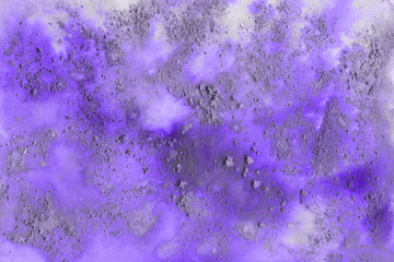 Violet watercolor abstract background with waves and strokes on white paper background. Trendy look. Chaotic abstract organic design.